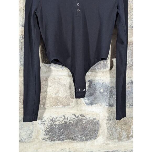 Fashion Nova Body Suit Woman's Medium Black Henley Basic Minimalist Gothic - Picture 4 of 13